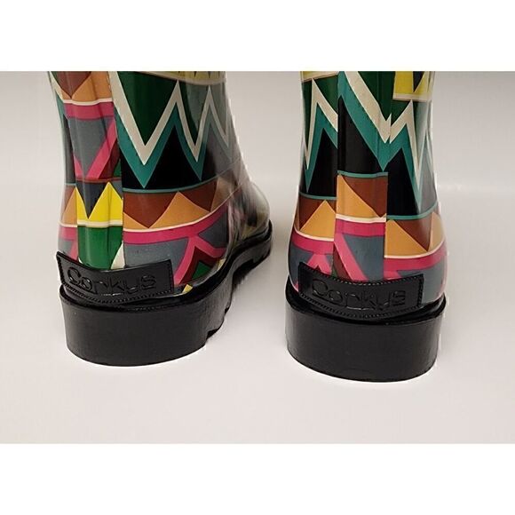 Corkys Shoes Women's Sunshine Multi Color Chevron Print Rain Boots Size 10 - Picture 8 of 12